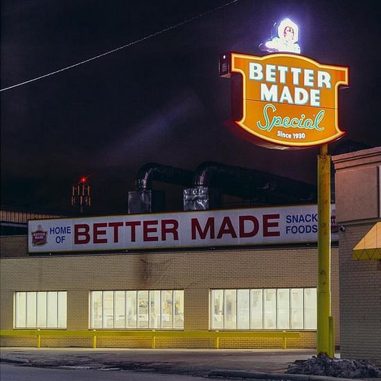 Streetview of the Better Made Snack Food factory in Detroit