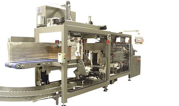 Vertical Case Packing with Integrated Case Erecting for Bags of Frozen Potatoes and Other Foods.
