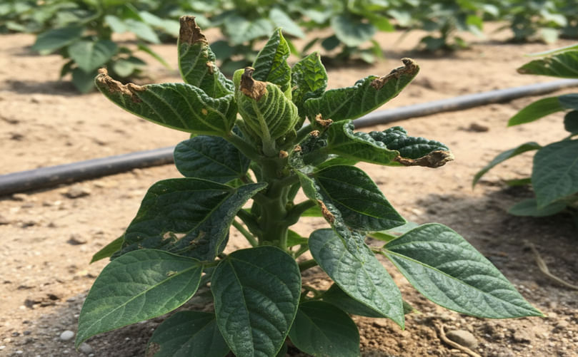 Boron-Deficient Potato Leaves with Crinkling and Browning