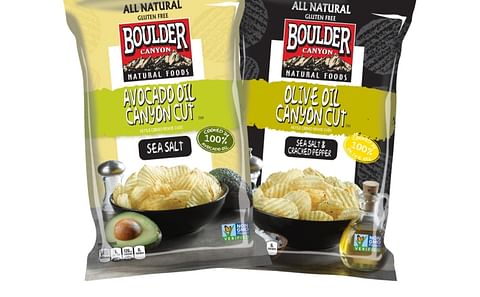 The two new varieties in Boulder's Canyon Cut line of kettle-cooked, ridged potato chips: Avocado oil and Olive Oil 