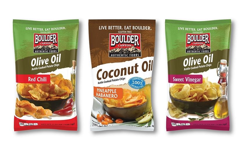 Some of the latest additions to the Boulder Canyon kettle Cooked potato chip line: new Flavors Cooked In Avocado, Coconut And Olive Oils