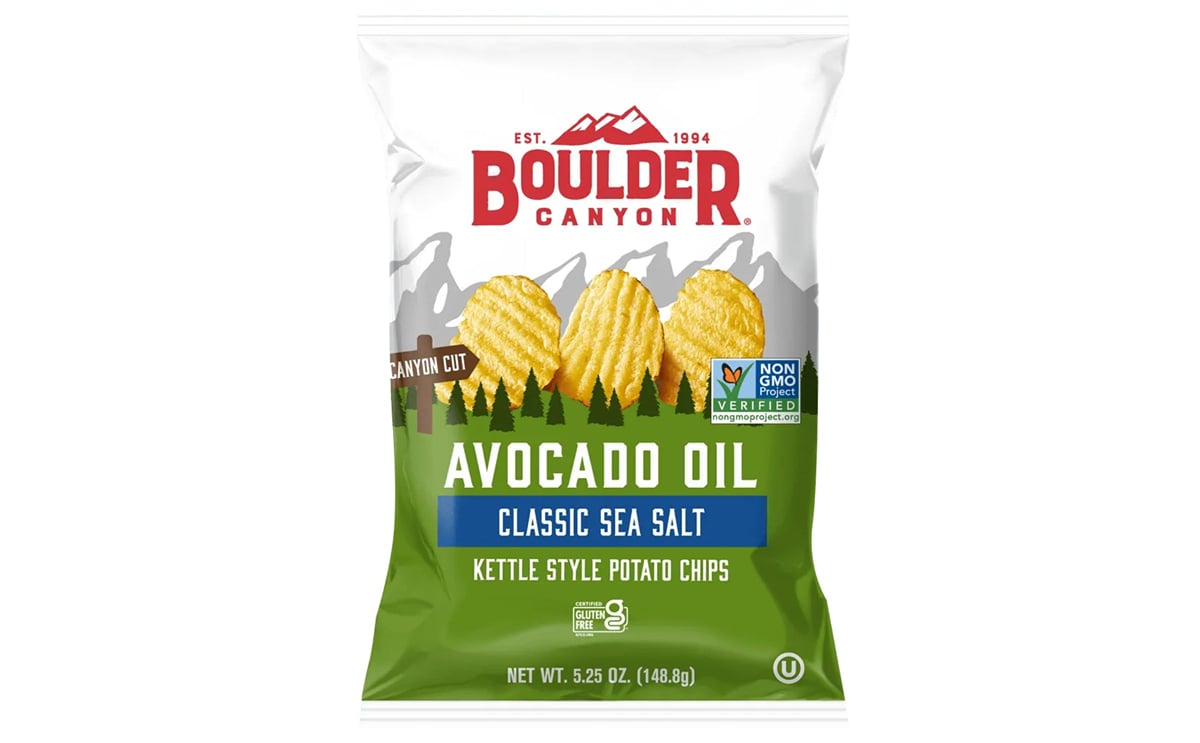 Boulder Canyon offers Healthier Snack: 60% less Sodium, No Salt Added, 40% less Fat, Olive Oil Kettle Chips Boulder Canyon offers Healthier Snack: 60% less Sodium, No Salt Added, 40% less Fat, Olive Oil Kettle Chips