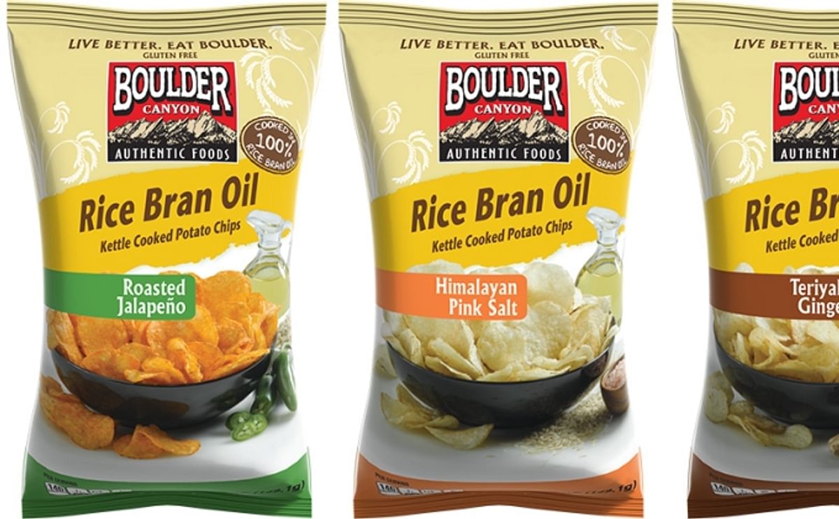Boulder Canyon™ expands its line of potato chips cooked in unique oils with the introduction of Rice Bran Oil Kettle Cooked Potato Chips. The chips are available in three different flavors: Roasted Jalapeno, Himalayan Pink Salt and Teriyaki Ginger.