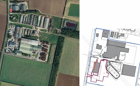 Current buildings (left) as per Google Maps and a drawing of the new situation at the southern part of the current site with the expansion further South (right) as per the Lincolnite. Current buildings (left) as per Google Maps and a drawing of the new situation at the southern part of the current site with the expansion further South (right) as per the Lincolnite.