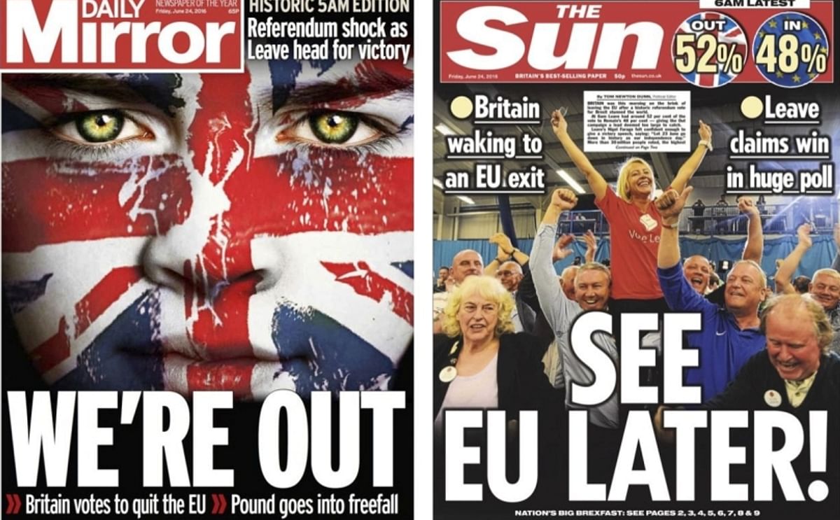 Some of this morning headlines (Daily Mirror, left; Sun , right) informing their readers that the UK has voted to leave the EU
