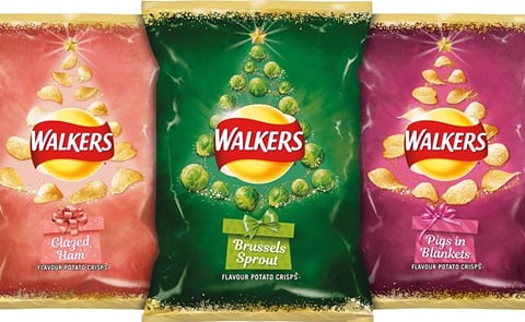 Walkers potato chips will AGAIN be available in the flavours 'Brussels sprouts', 'Glazed ham' and 'Pigs in Blankets' for this Christmas.. Walkers potato chips will AGAIN be available in the flavours 'Brussels sprouts', 'Glazed ham' and 'Pigs in Blankets' for this Christmas..