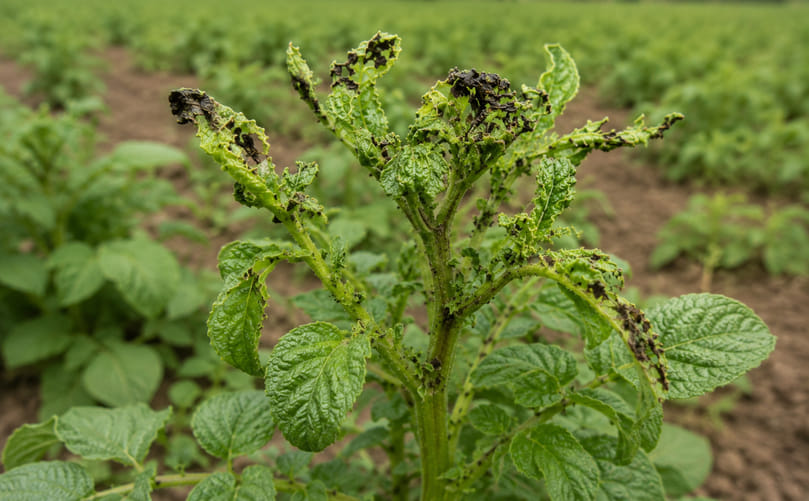 Symptoms of Potato Bud Midge (Prodiplosis longifila) Infestation Symptoms of Potato Bud Midge (Prodiplosis longifila) Infestation