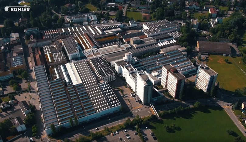 Vista aérea de las instalaciones de Bühler AG en Utzwil, Suiza Vista aérea de las instalaciones de Bühler AG en Utzwil, Suiza