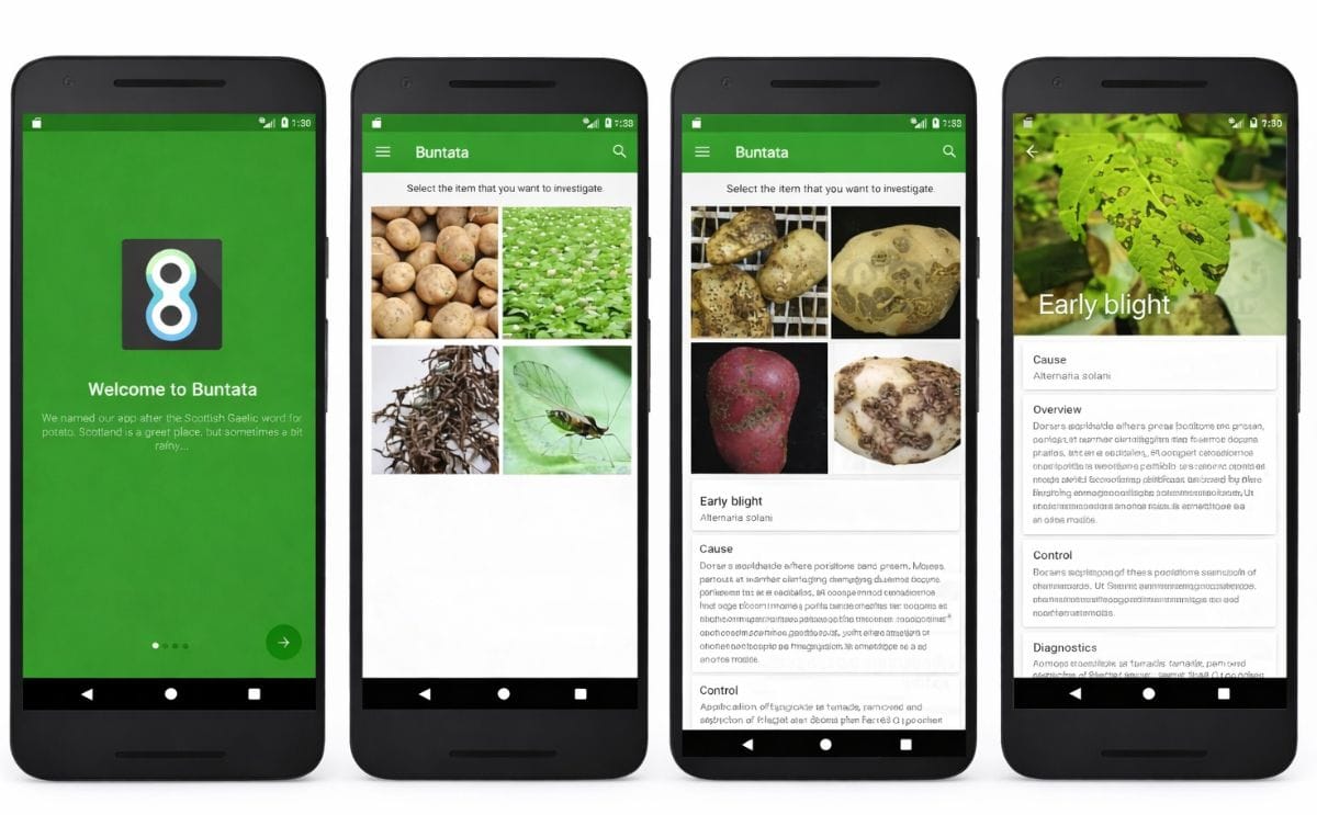 Buntata is a collaborative effort between the University of St Andrews and the James Hutton Institute to enable open access to our information resources and put them at the fingertips of potato growers.