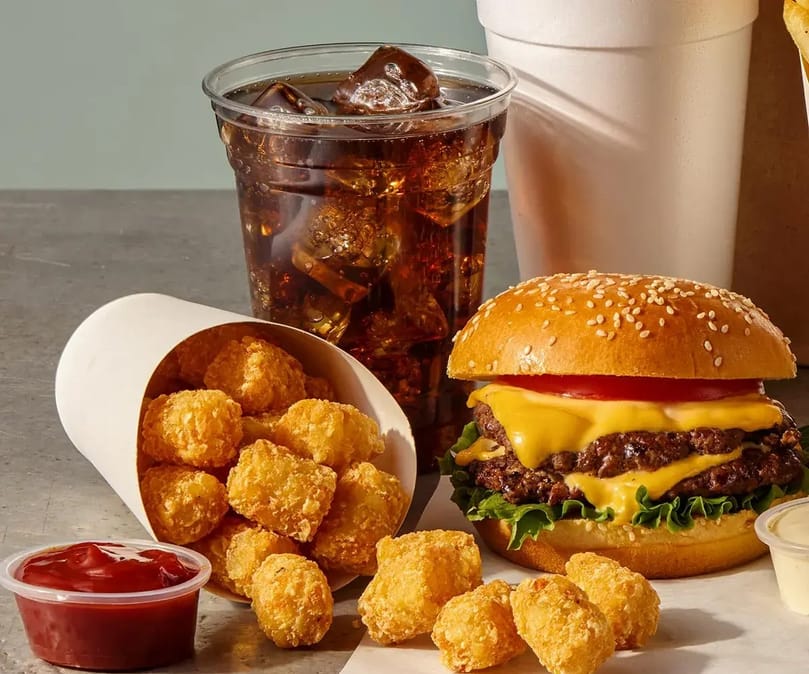 Simplot® Beef Tallow Tater Gems featured as a side with a cheeseburger meal, demonstrating their versatility across quick-service, casual dining, and foodservice applications.