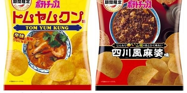 Japan: Calbee offers two spicy new potato chip flavors: Thai Tom Yum Kung and Sichuan-style tofu