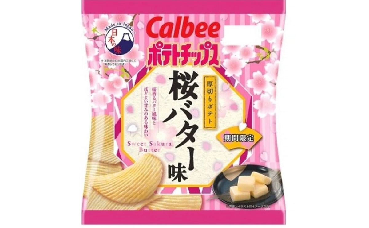 In Japan, Calbee launches Sakura (Cherry-Blossom) - Butter flavored Potato Chips in its series "A Taste of Japan"