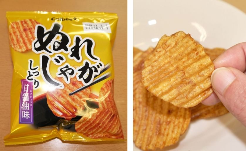 Calbee is offering a new potato chips concept: 'Wet Potato, Moist Mild Soy Sauce Flavor.' Only available in the Calbee Plus Shops