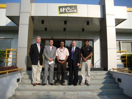 McCain Foods welcomes government officials. L-R;Stewart Beck, High Commissioner of Canada to India, Devinder Shory, Member of Parliament, Calgary Northeast, Rajeev Chauhan, Mehsana Plant General Manager, McCain Foods, Hon. Ed Fast, Minister of International Trade and the Asia-Pacific Gateway, Devendra Kumar, General Manager-Agriculture, McCain Foods.  