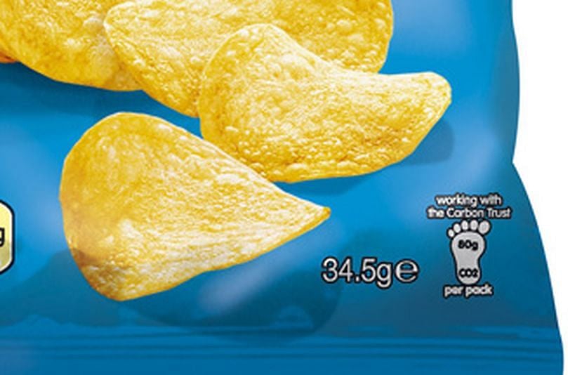 Carbon footprint logo on a package of chips Carbon footprint logo on a package of chips