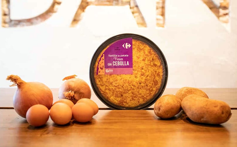 La tortilla de patata con cebolla de Carrefour.(Cortesía: Javier Carbajal/El Español) La tortilla de patata con cebolla de Carrefour.(Cortesía: Javier Carbajal/El Español)