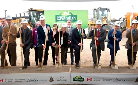 Pictured at the ground breaking of the new Cavendish Farms french fry plant, from left to right are 36 year employee, David Ell; Director of Operations, Cavendish Farms Lethbridge, Lee Gleim; Minister of Agriculture and Forestry, Oneil Carlier; Premier Ra Pictured at the ground breaking of the new Cavendish Farms french fry plant, from left to right are 36 year employee, David Ell; Director of Operations, Cavendish Farms Lethbridge, Lee Gleim; Minister of Agriculture and Forestry, Oneil Carlier; Premier Ra