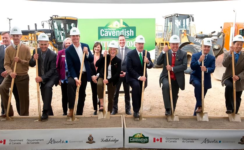 Pictured at the ground breaking of the new Cavendish Farms french fry plant, from left to right are 36 year employee, David Ell; Director of Operations, Cavendish Farms Lethbridge, Lee Gleim; Minister of Agriculture and Forestry, Oneil Carlier; Premier Ra