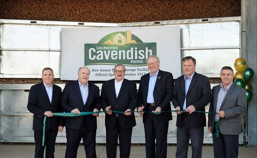 Pictured at the ribbon cutting in front of the new Cavendish Farms potato storage facility in New Annan, Prince Edward Island are, from left to right: Ron Clow, General Manager and Senior Vice President of Cavendish Farms; Robert K. Irving, President of C