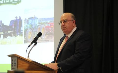 Robert Irving, president of Cavendish Farms, delivers a speech to the Prince Edward Island Young Farmers Association. Irving said the company is currently working on developing potatoes that can withstand dry growing conditions. Robert Irving, president of Cavendish Farms, delivers a speech to the Prince Edward Island Young Farmers Association. Irving said the company is currently working on developing potatoes that can withstand dry growing conditions.
