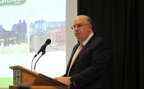 Robert Irving, president of Cavendish Farms, delivers a speech to the Prince Edward Island Young Farmers Association. Irving said the company is currently working on developing potatoes that can withstand dry growing conditions. Robert Irving, president of Cavendish Farms, delivers a speech to the Prince Edward Island Young Farmers Association. Irving said the company is currently working on developing potatoes that can withstand dry growing conditions.