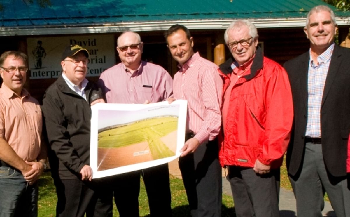 (L to R): Karl Smallman, Triple S Farms; Robert Irving, President of Cavendish Farms; Blaine MacPherson, Cavendish Farms; Premier Robert Ghiz; Leaman Murphy, Chair of Trout Unlimited Prince County Chapter; and John Jamieson, Federation of Agriculture. (L to R): Karl Smallman, Triple S Farms; Robert Irving, President of Cavendish Farms; Blaine MacPherson, Cavendish Farms; Premier Robert Ghiz; Leaman Murphy, Chair of Trout Unlimited Prince County Chapter; and John Jamieson, Federation of Agriculture.