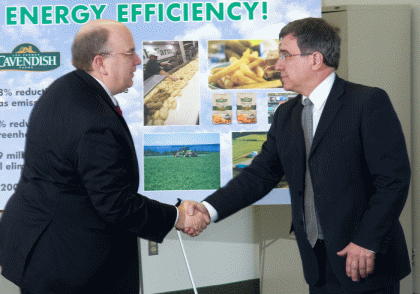 PEI Government is investing in a green initiative by Cavendish Farms to use more natural gas to operate its plants, significantly reducing green house gas emissions on PEI.From left, Robert Irving, President of Cavendish Farms and Environment, Energy and Forestry Minister Richard Brown.(Photo: Brian Simpson)