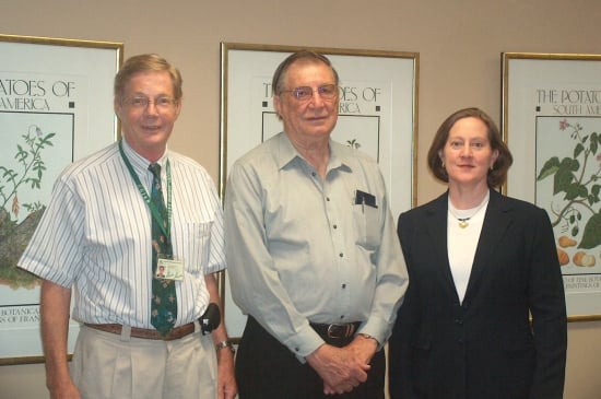 CIP's first three Directors-General, (from left to right) Dr. Hubert Zandstra , Dr. Richard L. Sawyer and Dr. Pamela Anderson 