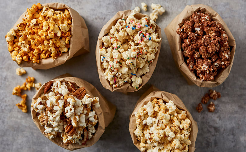 Vibrant Array of Gourmet Popcorn Flavors Vibrant Array of Gourmet Popcorn Flavors