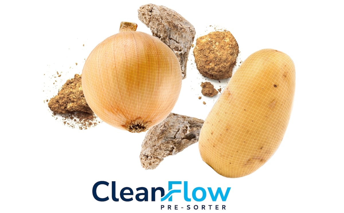 Ellips CleanFlow Pre-Sorter uses True-AI technology to identify and remove stones, clods and unwanted defects from potatoes and onions before storage or grading