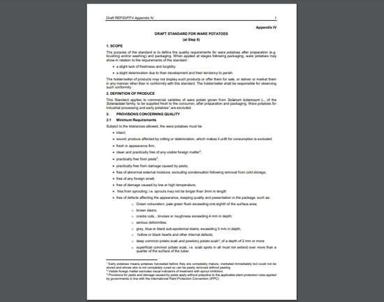 Codex Alimentarius Commission: Draft Standards Ware Potatoes Codex Alimentarius Commission: Draft Standards Ware Potatoes