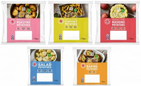 Co-op has introduced new 'best of season' potato packs featuring British-grown varieties selected for roasting, mashing, baking, salad and everyday cooking applications. Co-op has introduced new 'best of season' potato packs featuring British-grown varieties selected for roasting, mashing, baking, salad and everyday cooking applications.