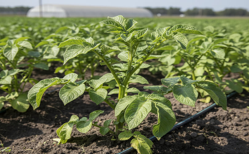 Cupped and Pale Young Leaves from Copper Deficiency in Potatoes Cupped and Pale Young Leaves from Copper Deficiency in Potatoes