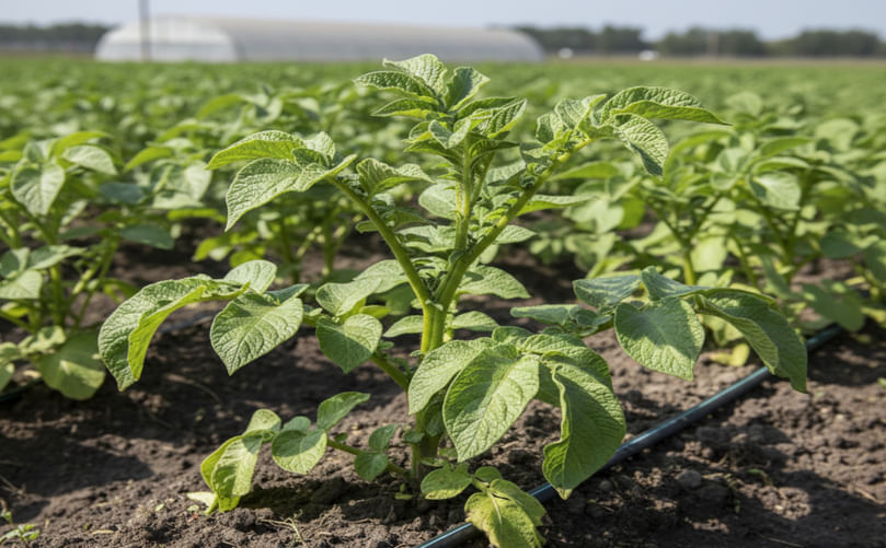 Cupped and Pale Young Leaves from Copper Deficiency in Potatoes