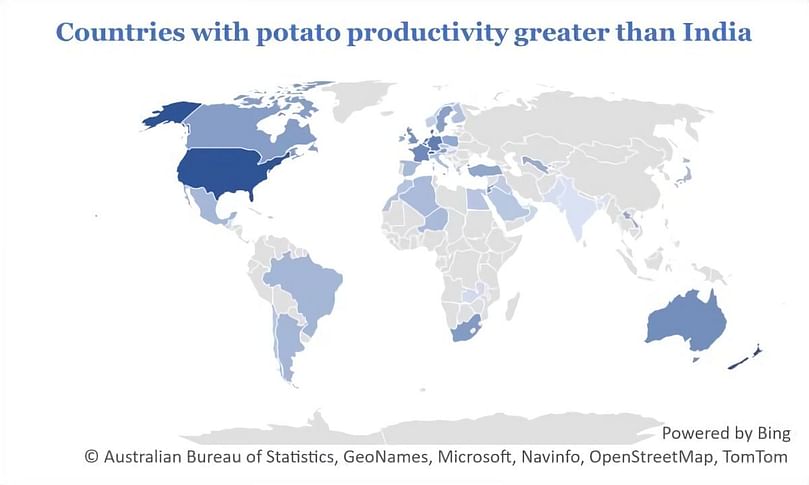 Countries with potato productivity greater than India Countries with potato productivity greater than India