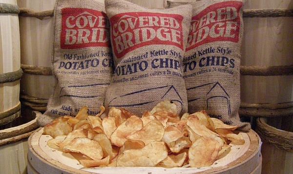 Covered Bridge Potato Chips turn heads with burlap packaging