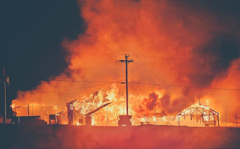 The entire frame of the Covered Bridge Potato Chips plant fully alight (Courtesy: Dustin Culberson) The entire frame of the Covered Bridge Potato Chips plant fully alight (Courtesy: Dustin Culberson)