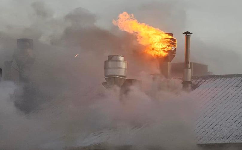Early stage of the blaze shows the fryer stack is on fire (Courtesy: Dustin Culberson) Early stage of the blaze shows the fryer stack is on fire (Courtesy: Dustin Culberson)