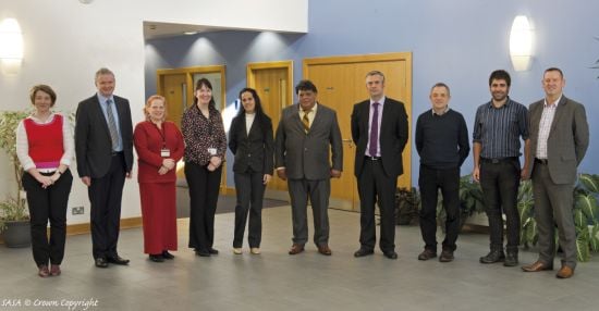 Cuban delegation visiting the UK: (middle) Mr Manuel Rodríguez Izquierdo, Seed Company of Cuban Agriculture Ministry and (5th right) Dr Liuva Pérez López, Relations Department, Cuban Agriculture Ministry representing Sanidad Vegetal (Plant Health) with officials and plant health experts from Scottish Government, SASA, Fera and Potato Council. Cuban delegation visiting the UK: (middle) Mr Manuel Rodríguez Izquierdo, Seed Company of Cuban Agriculture Ministry and (5th right) Dr Liuva Pérez López, Relations Department, Cuban Agriculture Ministry representing Sanidad Vegetal (Plant Health) with officials and plant health experts from Scottish Government, SASA, Fera and Potato Council.