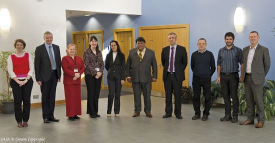Cuban delegation visiting the UK: (middle) Mr Manuel Rodríguez Izquierdo, Seed Company of Cuban Agriculture Ministry and (5th right) Dr Liuva Pérez López, Relations Department, Cuban Agriculture Ministry representing Sanidad Vegetal (Plant Health) with officials and plant health experts from Scottish Government, SASA, Fera and Potato Council.