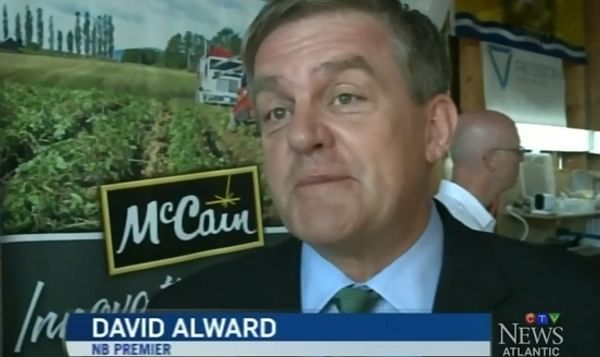Premier David Alward announcing the research investment (courtesy CTV News)