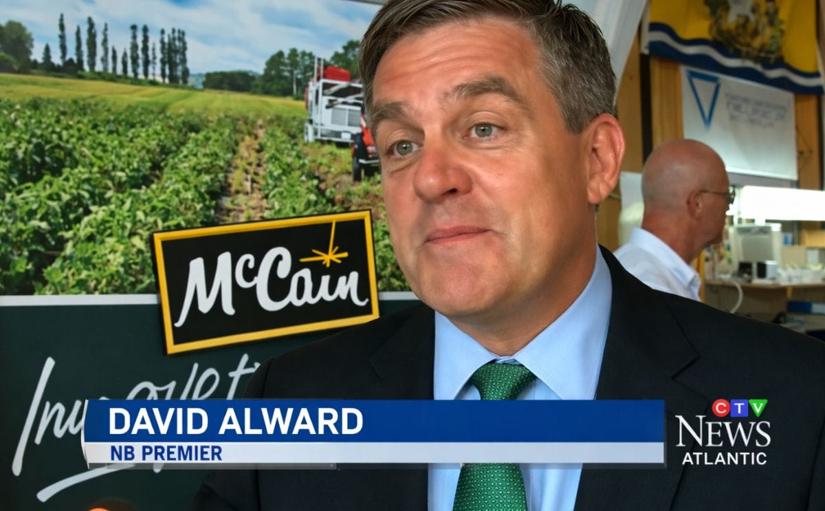 Premier David Alward announcing the research investment (courtesy Premier David Alward announcing the research investment (courtesy CTV News)