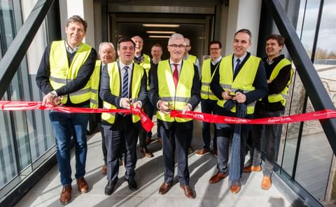 Ribbon cutting ceremony for the new Dewulf Logistics Centre (SLC). From left to Right: Hendrik Decramer, Sales-Marketing Director Dewulf; Kris Declercq, Mayor of Roeslare and Geert Bourgeois, Minister-President of Flanders Ribbon cutting ceremony for the new Dewulf Logistics Centre (SLC). From left to Right: Hendrik Decramer, Sales-Marketing Director Dewulf; Kris Declercq, Mayor of Roeslare and Geert Bourgeois, Minister-President of Flanders