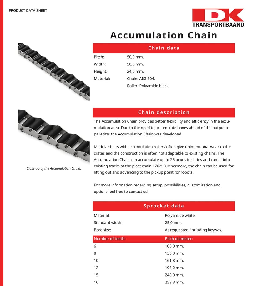 DK Transportbaand - Accumulation Chain Components Data Sheet