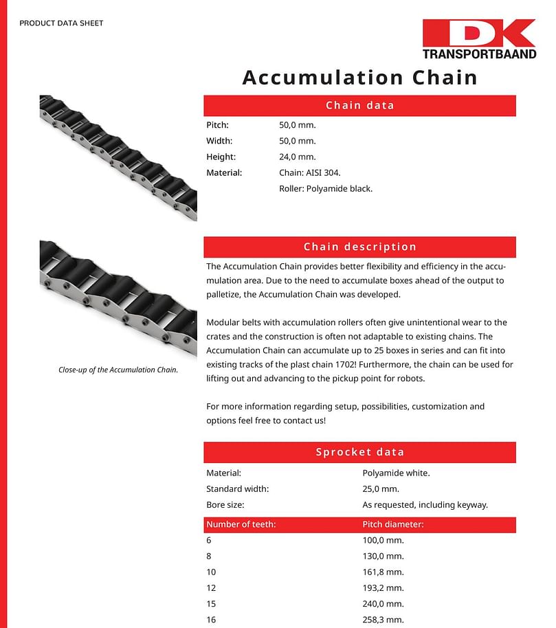 DK Transportbaand - Accumulation Chain Components Data Sheet