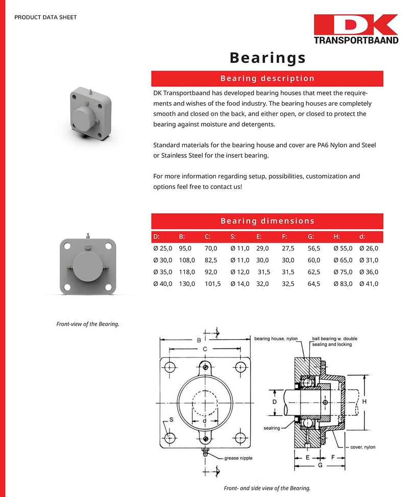 DK Transportbaand - Bearing Houses Data Sheet