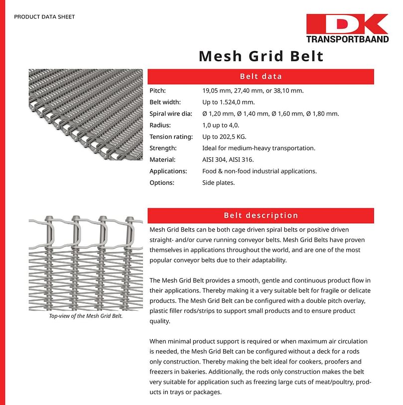  Dk Transportbaaand - Mesh Grid Conveyor Belt Data Sheet 