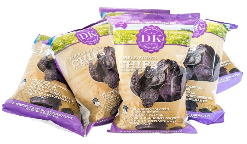 Bags of DK Purple Potato Chips