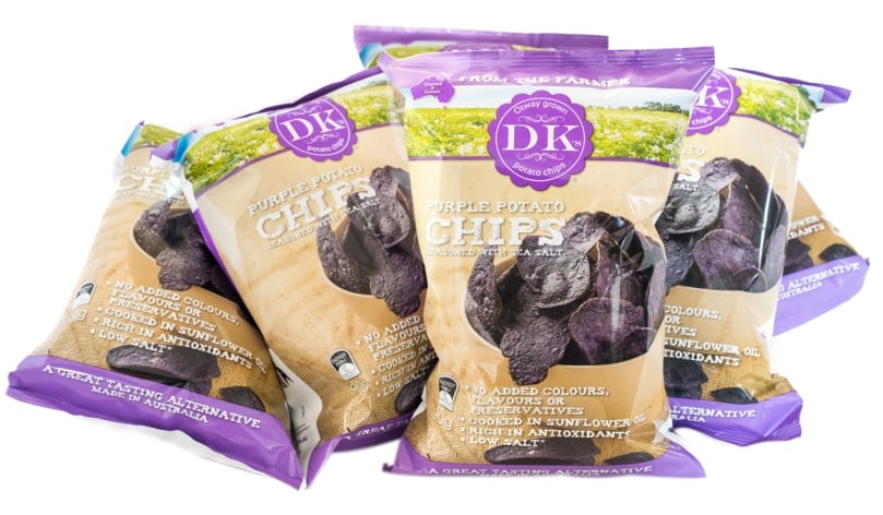 Bags of DK Purple Potato Chips Bags of DK Purple Potato Chips