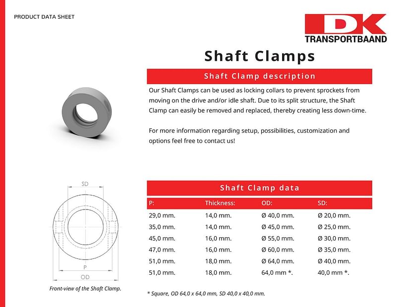 DK Transportbaand Shaft Clamp System Data Sheet